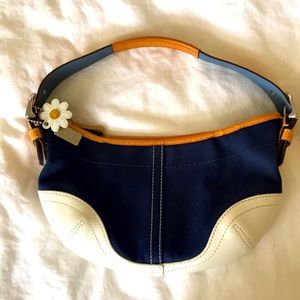 Coach navy blue white canvas leather handbag